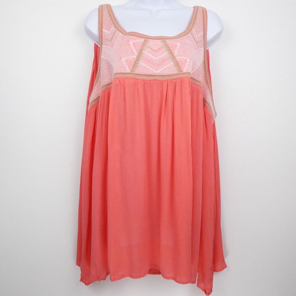 Suzanne Betro 3X Tank Top Blouse Coral Sleeveless Embroidered Flowy Coastal